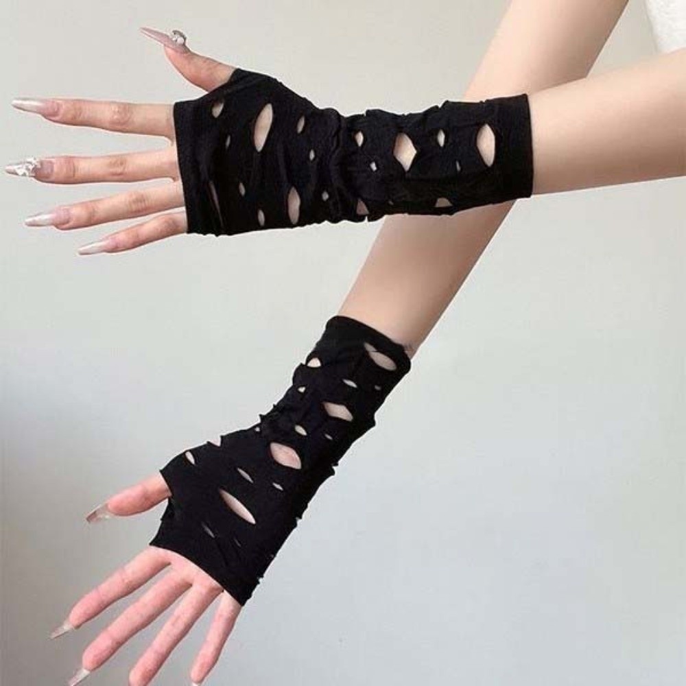 Fingerless Glove Knit - Manchettes de protection noires, tricotées élastiques,